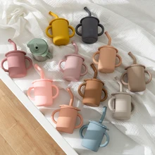 Tasse à boire avec animaux de dessin animé, nouveau Design, bouteille d'eau pour enfants, Portable à Double poignée avec couvercle, tasse en paille pour nouveau né