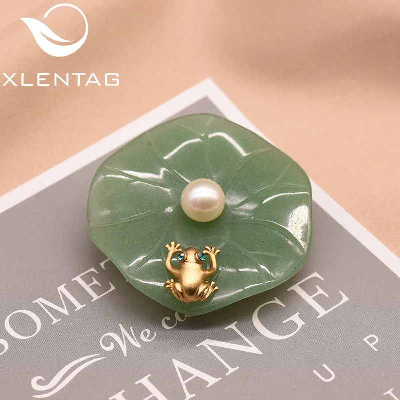 Женская Брошь лягушка XlentAg, брошь в форме листа лотоса с натуральным пресноводным жемчугом, роскошное ювелирное изделие двойного назначения GO0051|Украшения для волос, броши и украшения для тела| | АлиЭкспресс