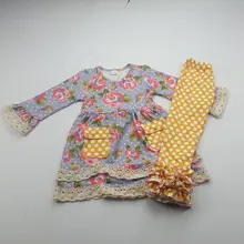 Наряды с длинными рукавами для девочек с цветочным дизайном, кружевной набор манжет для милых девочек