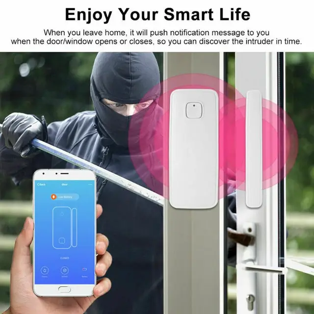 1Set WiFi Smart Door Window Sensor Smart Alarm Sensor No Hub Required Rechargeable for IFTTT/Alexa/Google Home System 5