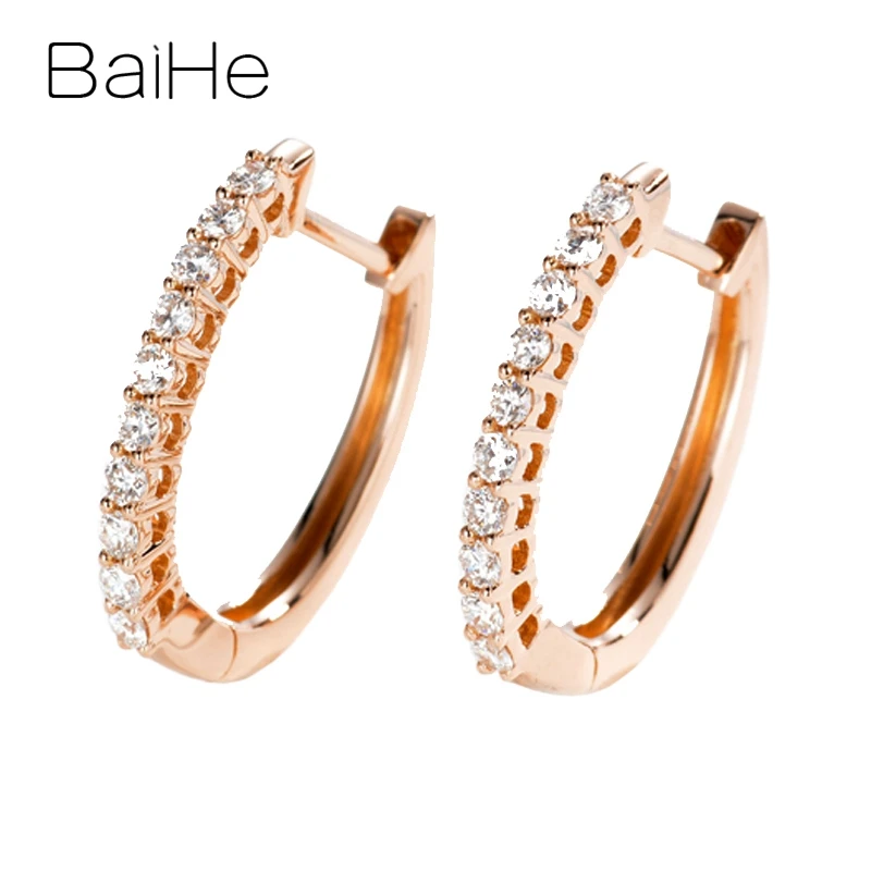 BAIHE, 14 K, розовое золото, 0.30ct, H/SI-SI3, Круглые,, настоящие натуральные бриллианты, свадебные ювелирные изделия, трендовые, подарок, серьги-гвоздики