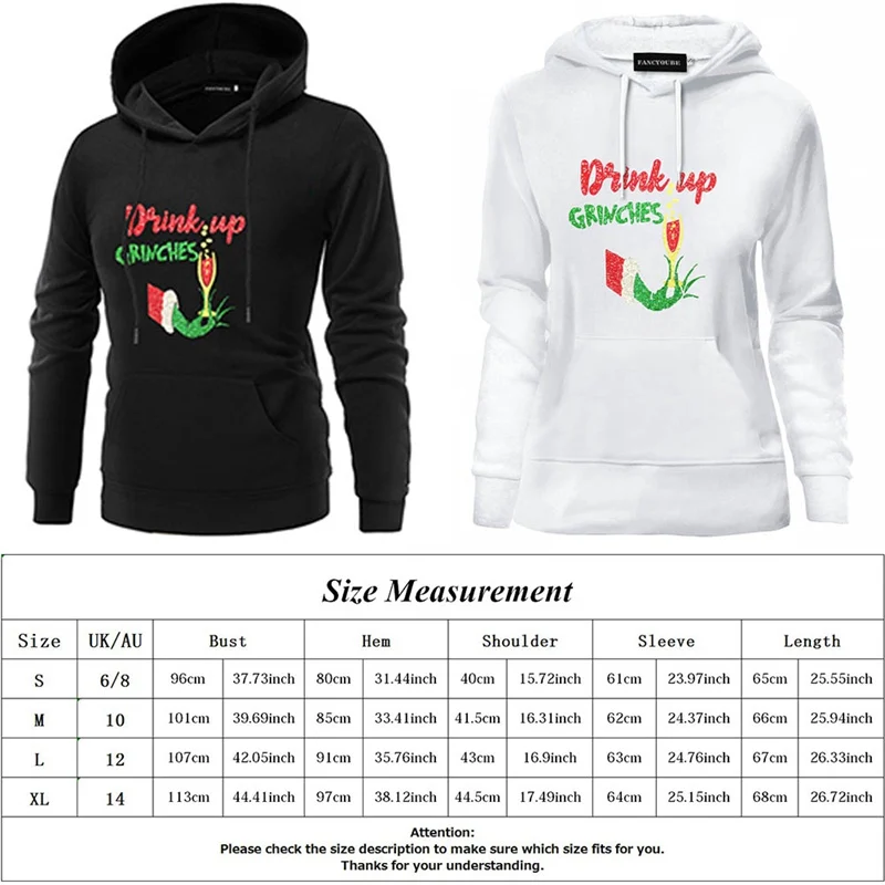 Sudaderas de mujer DRINK UP GRINCHES Женская забавная Рождественская Толстовка Осень Зима длинный рукав Пуловеры