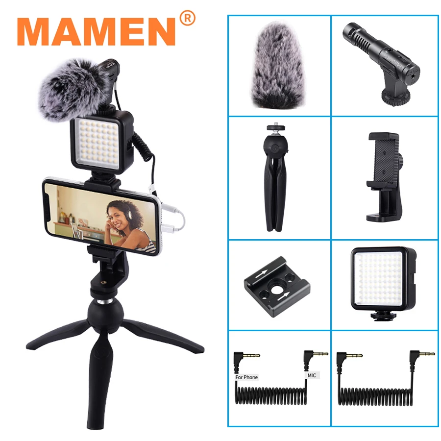 MAMEN 07Pro Vlogging Kit Equipment with Recording Microphone Tripod LED