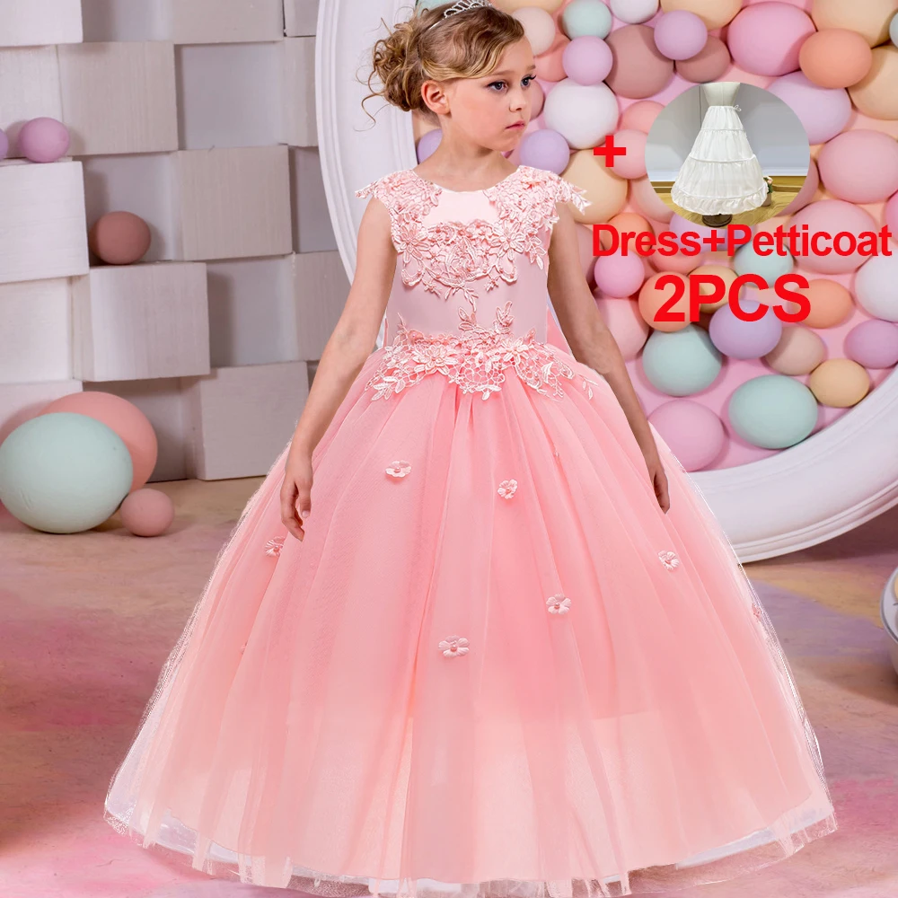 Abito Principessa Bimba Con Fiori E Pizzo, Maniche A Palloncino, Per Damigella - Foto 2