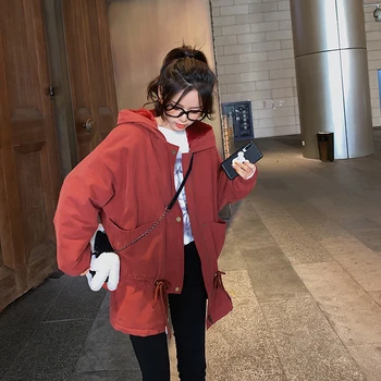 

MISHOW Women Winter Festival Style Coat Causal Hooded Long Sleeve Straight Loose Red Jacket Tops MX19D8337