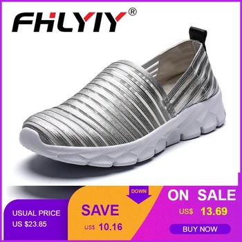 

Summer Women Sneakers Shoes Women Breathable Mesh Shoes Flats Ladies Slip On Flats Loafers Shoes Plus Size 41 Gold Silver