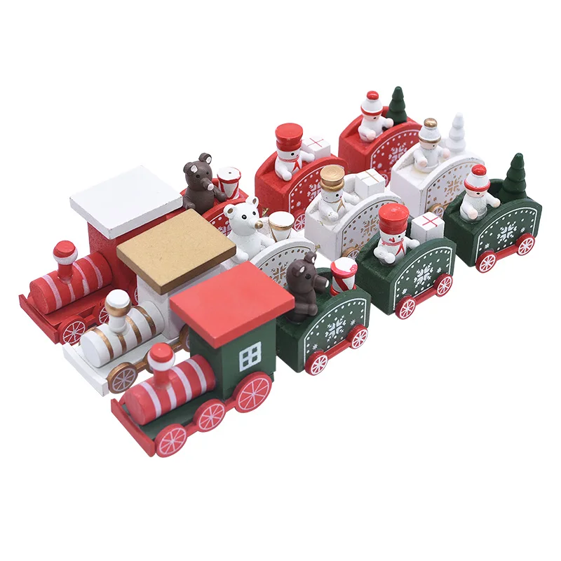 Wooden Christmas Train Santa Bear Xmas Home Office Party Table Decoration Mini Train Kids Toys For Christmas New Year Decor Gift