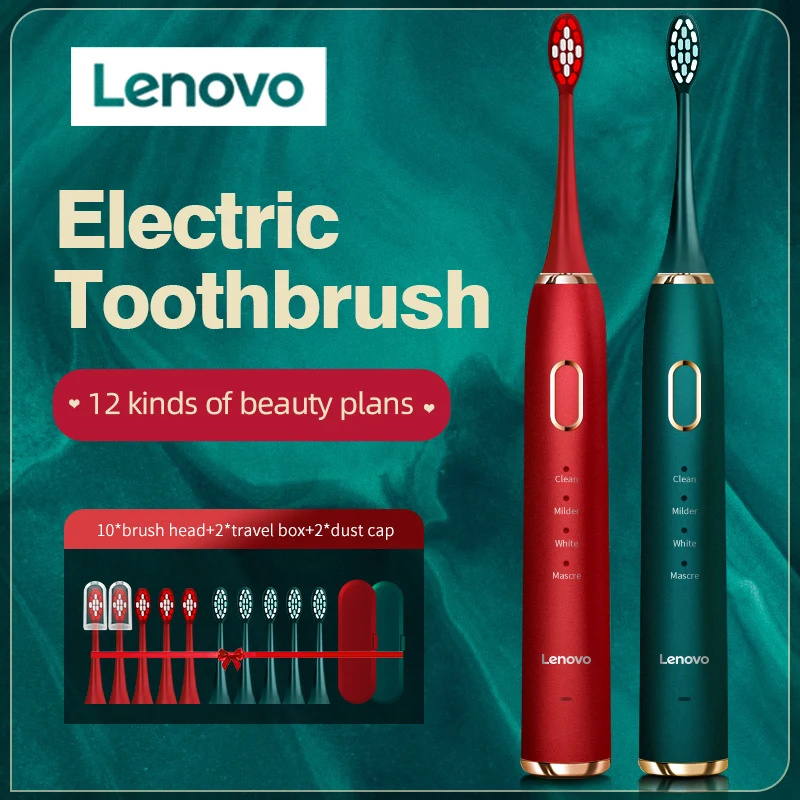 Lenovo-cepillo de dientes eléctrico para adultos, dispositivo de limpieza Dental con carga USB, resistente al agua IPX7, protección Dental Sónica, 45000 minutos