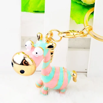 

Lovely Pink Blue Stripe Donkey Keychain Keyring Car Handbag Key Holder Enamel Key Chains Metal Party Gift Cartoon Animal Jewelry