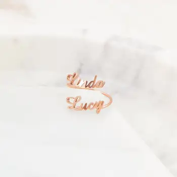 

AurolaCo Double Custom Name Ring Gold and Rose Gold Personality Gift For Mom Best Friend Gift Custom Ring Custom Stainless Steel