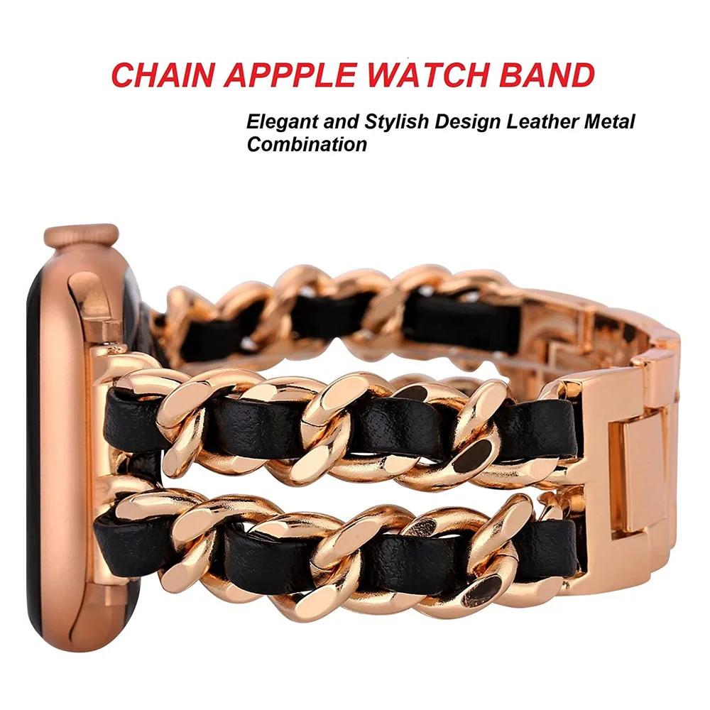 Elegant Leather Chain Metal Watchband