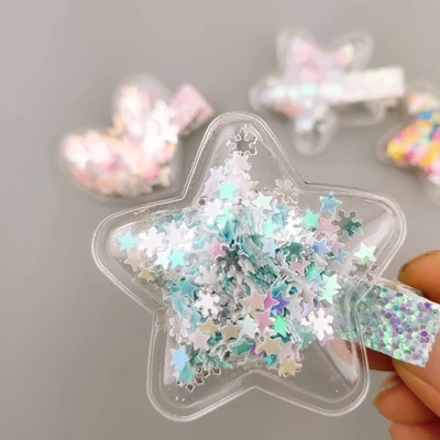 Star Sequin Blue 1 шт. прозрачный блесток потока заколки для волос, детские цветные заколки для волос в форме сердца звезда заколка для волос аксессуары для волос для девочек - Цвет: Star Sequin Blue