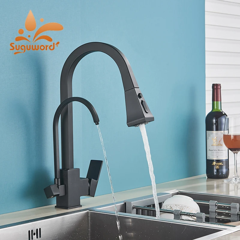 PROD 1005002104190847 Suguword Matte Black Purified Kitchen Faucet Pull
Out Sprayer Drinking Water Hot and Cold Water Mixer Tap Pure Water Crane