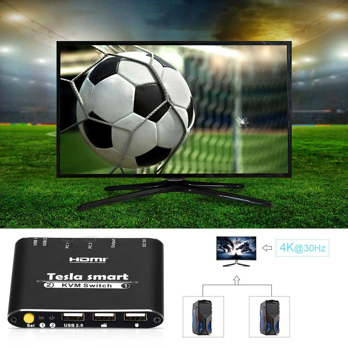 2 порта USB HDMI Кабельный коммутатор KVM 2 порта HDMI коммутатор KVM 2x1 с дополнительной поддержкой порта USB2.0 4K* 2K KVM коммутатор с KVM кабелями
