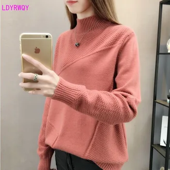 

2019 autumn and winter new Korean women's fashion sleeve loose half-high collar long-sleeved casual wild bottoming sweater