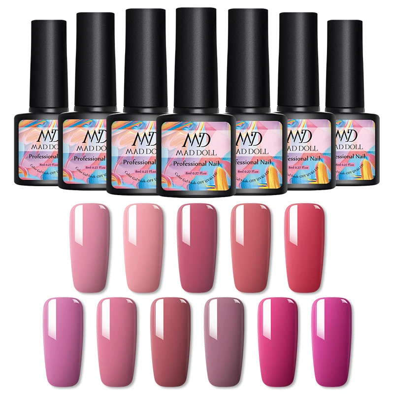 MD MAD DOLL 8 мл розовый гель для ногтей бледно лиловый Цветной Гель лак отмачиваемый