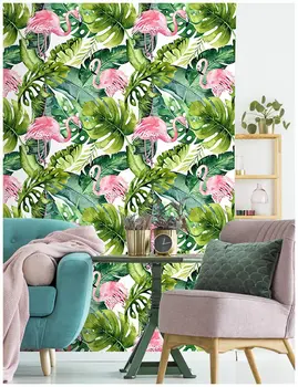 

Flamingo Palm Tree Peel and Stick Wallpaper Removable Green/Pink Vinyl Self Adhesive Contact Paper for Walls Bathroom Home Decor