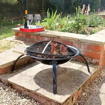 

BBQ Grill 55cm Outdoor Fire Pit Stove Garden Patio Wood Log Burner Barbecue Grill Net Set Cooking Tools Camping Brazier Stove