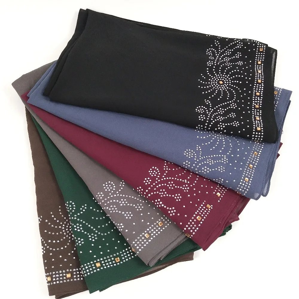 D81 10 шт. Высокое качество Алмазный шифон хиджаб платок шарф женский обертывание головной убор длинный макси 180*75 см можно выбрать цвета