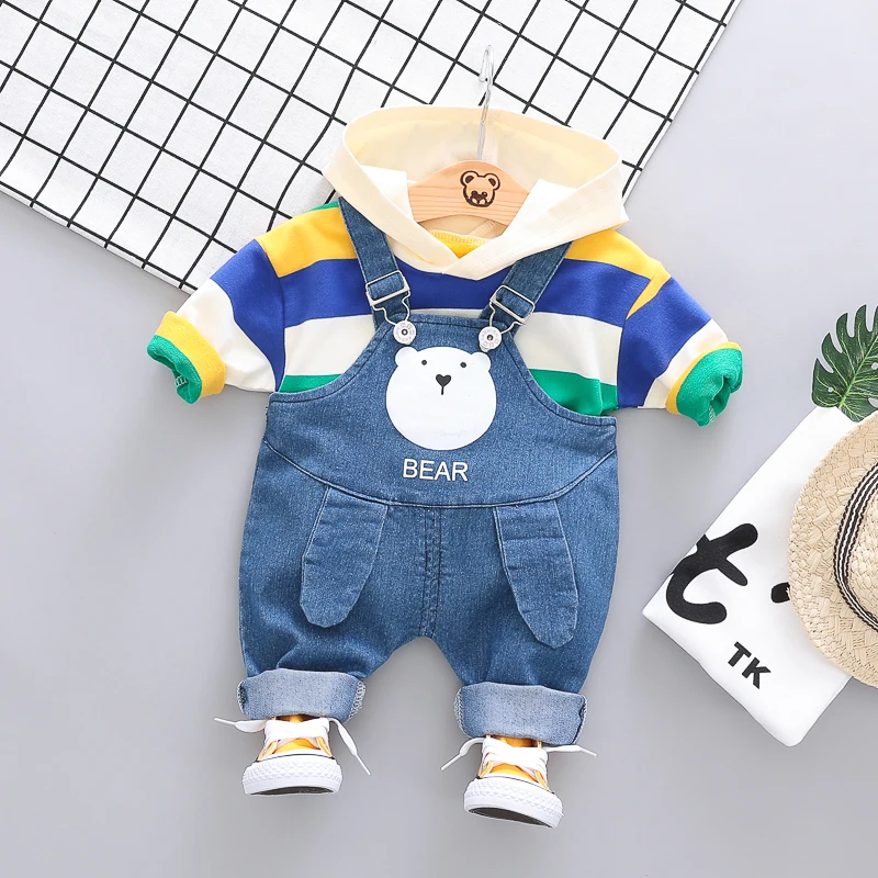 Высококачественный комплект одежды для мальчиков и девочек 0-4 лет, новинка года, весенний Повседневный Детский костюм для активного отдыха детская одежда футболка+ комбинезон, 2 предмета - Цвет: Цвет: желтый