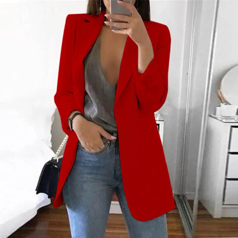ELSVIOS 5XL повседневное осеннее пальто с длинными рукавами и отложным воротником
