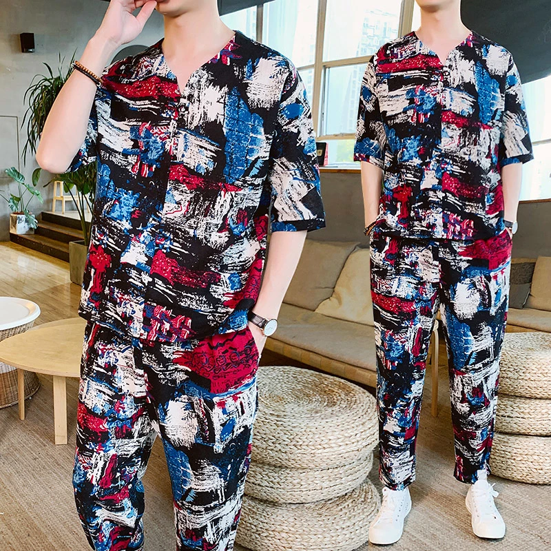 Chinese Style Sweatsuit Men Short Set Heren Kleding Contrast Mens Set 2  Piece Set Moda Hombre Tracksuit Men Set Conjunto Hombre|Men's Sets| -  AliExpress