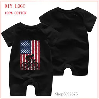 

2020 Summer Boys And Girls Fashion Mountain Bike American Flag 4th of July Summer Unisex Cotton Newborn clothing baby romper