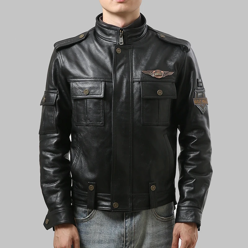 

98110 men's high quality cow leather outwear mens cowhide genuine leather vintage rider jacket