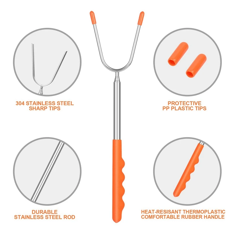 Зефиром палочки, шашлык и хот-дог телескопическая вращающаяся вилки-удлиненные 45 дюймов, комплект из 5-расширения из нержавеющей стали панели инструментов