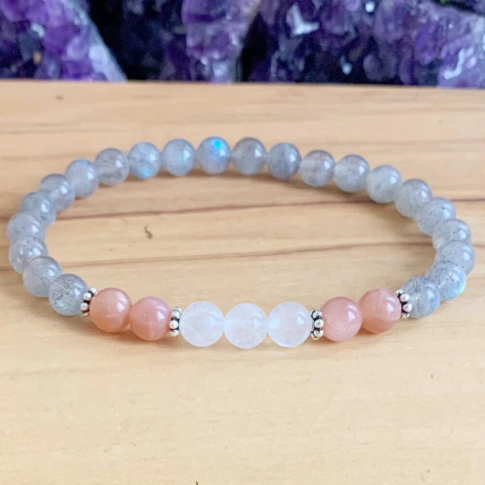 Женский браслет с лунным камнем, 6 мм