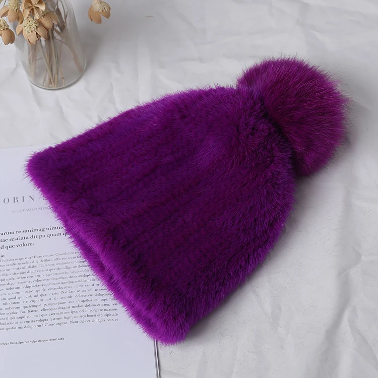 Color 3 Вязаная меховая шапка из натуральной норки skullies beanies Новинка женские модные повседневные зимние женские шапки из натурального меха одноцветные - Цвет: Color 3