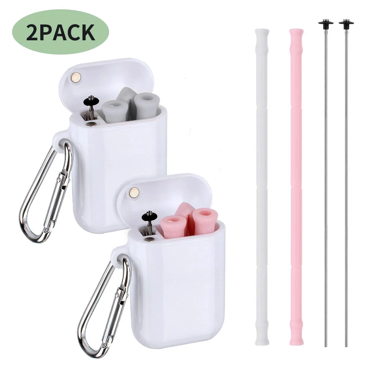 

Collapsible Silicone Straw Reusable Foldable Drinking Straw with Carrying Case and Cleaning Brush for Travel, Home, Office