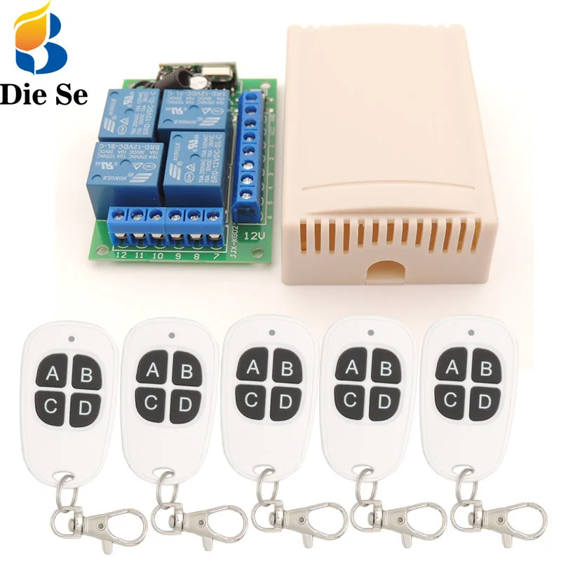 

rf Remote Control System 433MHz Universal Wireless Switch DC12V 4CH Relay Receiver Module with Key fob transmitter for car trunk