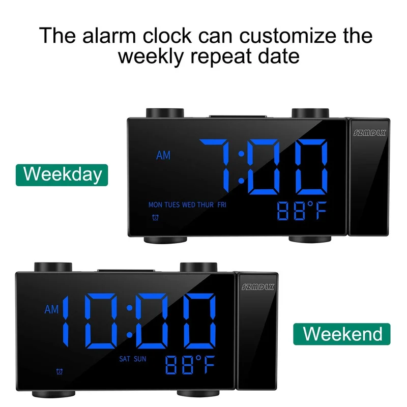 LED FM Radio Alarm Clock Digital Time Projection Desk Clock Snooze Function Temperature Display USB