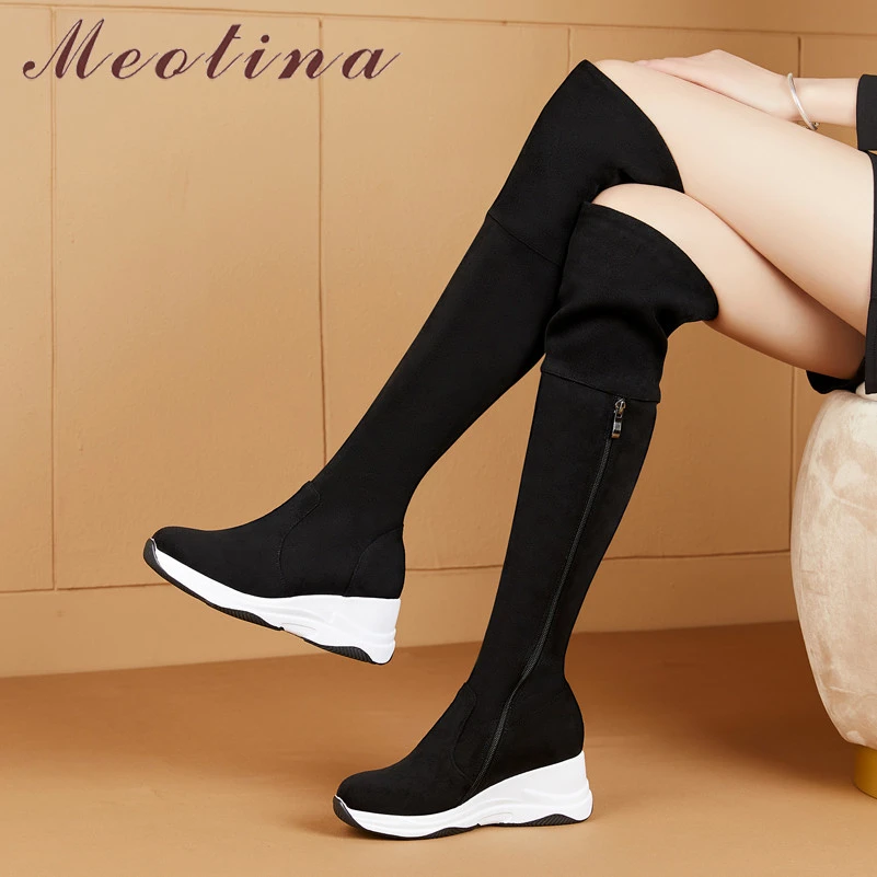 flat platform thigh high boots