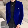 Blazer de terciopelo dorado para hombre, traje ajustado de alta calidad, chaqueta informal de moda, traje de cantante Formal de noche para Otoño e Invierno ► Foto 3/6