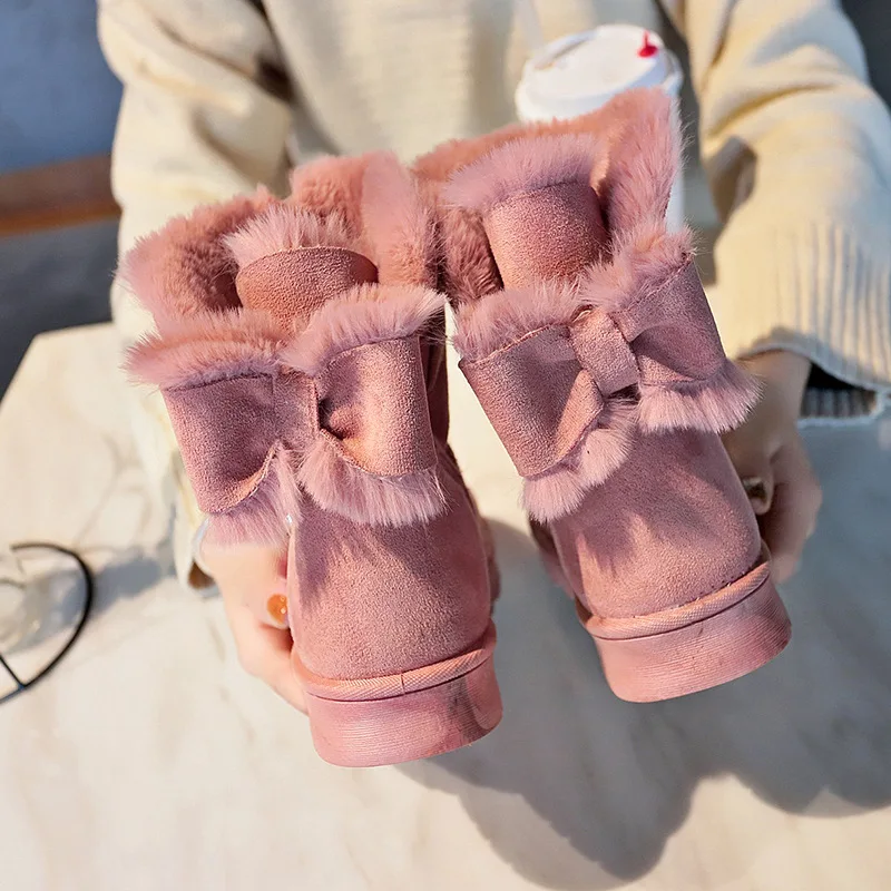 

2019 Winter New Plus Velvet Warm Butterfly Disc Knot Female Short Boots Non-slip Soft Bottom Student Cotton Shoes Female Boots