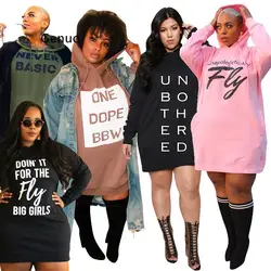 Plus size vestidos para as mulheres 2021 carta impressão hoodie casual solto mini vestido ternos de suor primavera roupas com capuz feminino