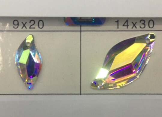 

6*12mm,9*20mm,14*30mm Crystal AB / Clear AB Flat Back #3233 S-shaped Resin Sew On Stones