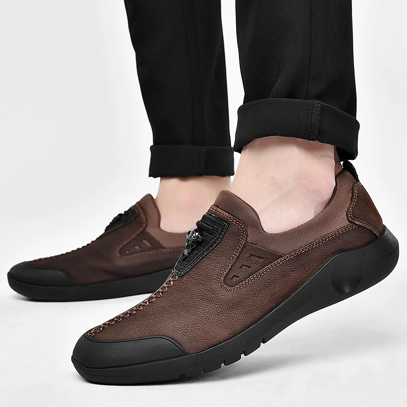 Men Genuine Leather shoes Men Business leather shoes Slip on casual shoes with Black Brown color Formal Male Shoes Men Dress