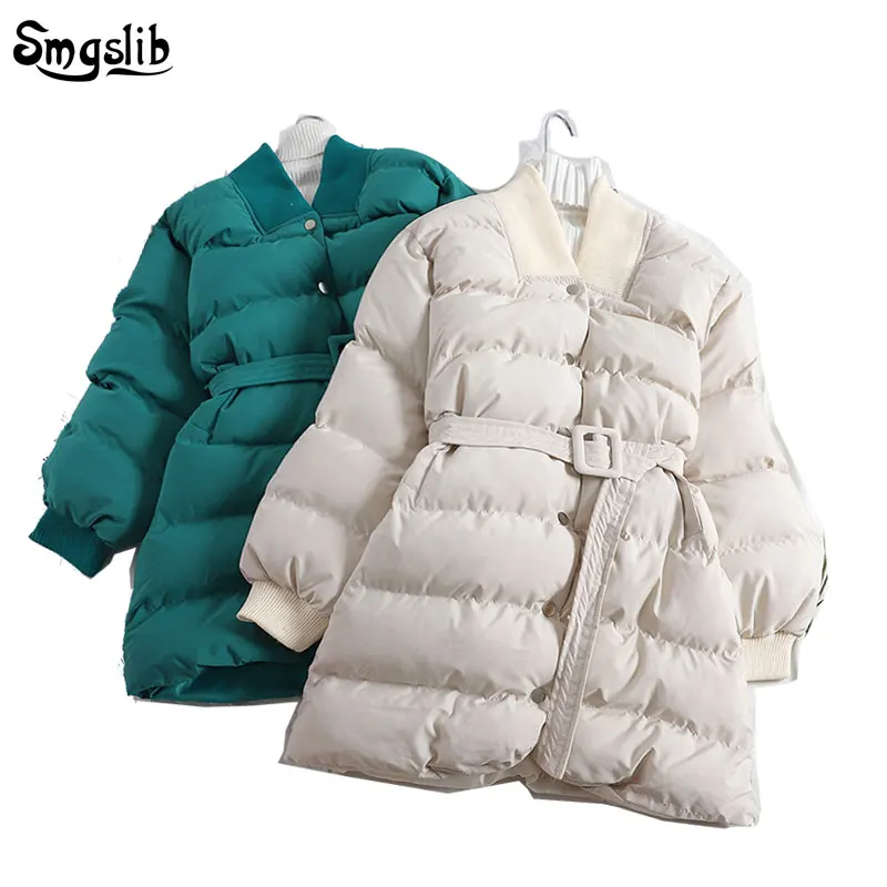 

2019 winter jacket women Thicken Cotton Padded Outwear Parkas Woman Casual Elegant Sashes Female Coat