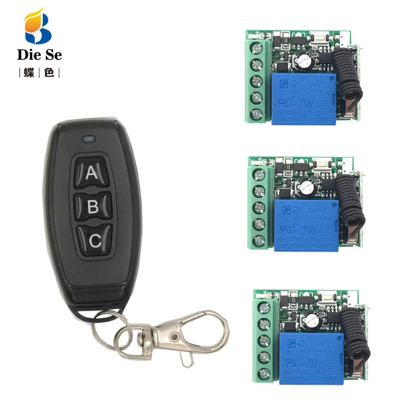 

DieSe RF 433MHz Universal Wireless Remote Control DC12V 1CH Relay Receiver Module 3 Buttons For Lamp 1 transmitter 3 functions