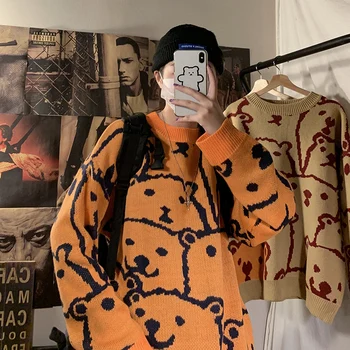 

Winter New Thick Sweater Men's Warm Fashion Cartoon Print Casual Knit Pullover Man Streetwear Wild Loose Long-sleeved Sweater
