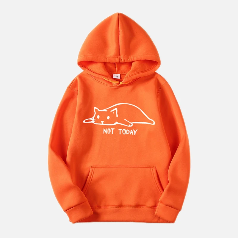 Orange-White Letter Женские толстовки Kawaii cat для мужчин не сегодня забавная толстовка с рисунком для мужчин/женщин Harajuku мода унисекс Sudadera Mujer - Цвет: Orange-White Letter