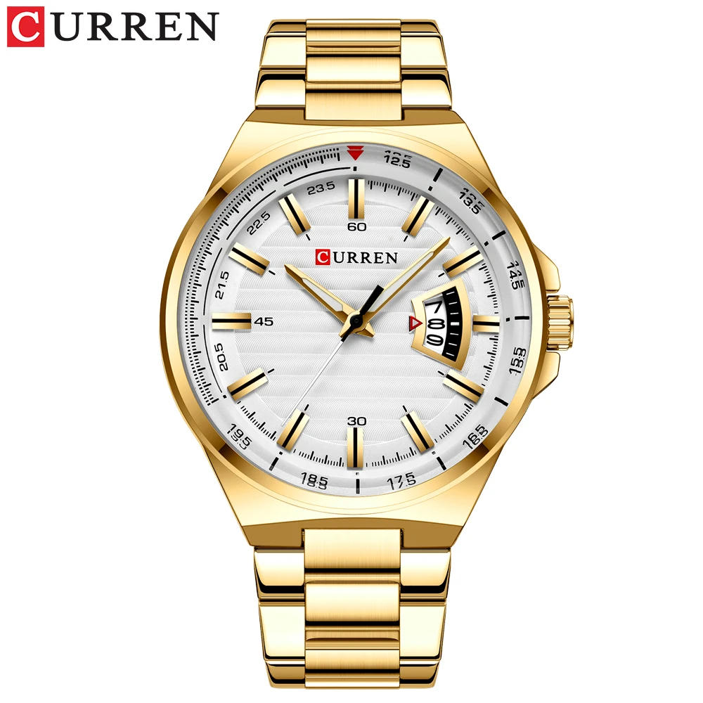 Мужские Роскошные брендовые кварцевые часы CURREN, браслет из нержавеющей стали, наручные часы, модный стиль, часы для мужчин, Авто Дата, Relogio Masculino - Цвет: gold