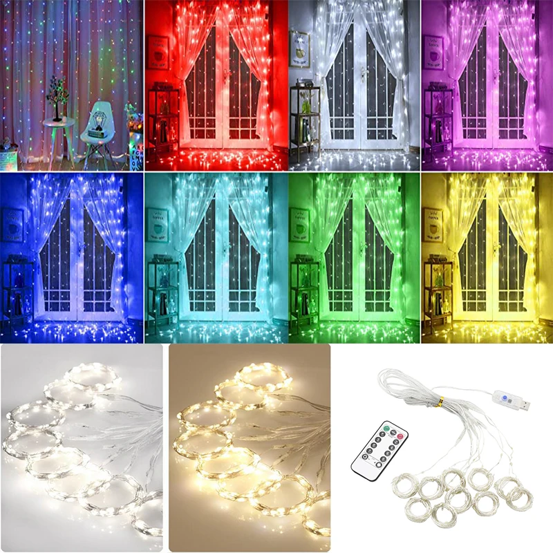 Curtain Lights 3M LED Fairy Tale Light String Remote Control USB Color Garland String Christmas Wedding Holiday Party Wall Decor