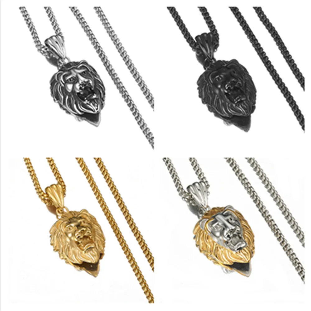 

Top Quality Men's Lion Head Pendant Necklace 316L Stainless Steel Box Chain Necklace Jewelry Gift