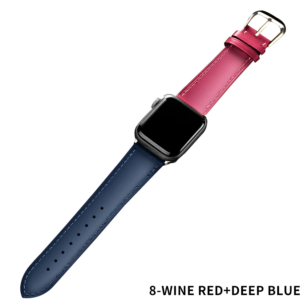 Коричневый кожаный ремешок петля ремешок для Apple Watch 4 3 2 1 38 мм 40 мм, мужской кожаный ремешок для iwatch 5 44 мм 42 мм браслет - Цвет ремешка: Blue with pink