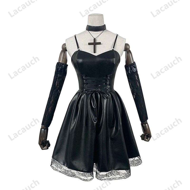 pirate costume women Death Note Cosplay Costume Misa Amane Imitation Leather Sexy Dress +Neck jewelry+stockings+necklace Uniform Outfit Halloween Wig anime maid outfit