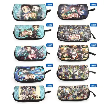 

Demon Slayer: Kimetsu no Yaiba Pencil Bag Multi-functional Double Zipper Canvas Students Pencil Bag Wallet Storage Bag